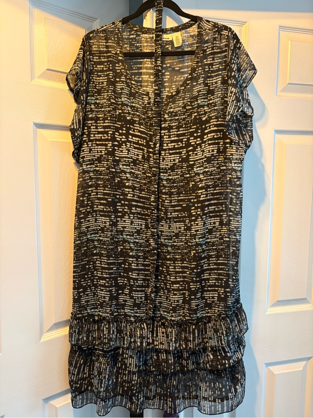 DKNY Jeans Black, Ivory & Teal Abstract Print Dress